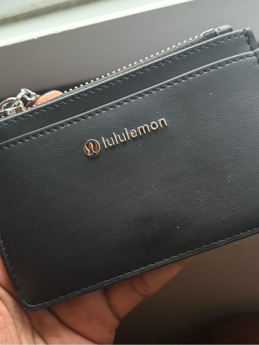 lululemon athletica Black Leather Card & Key Holder with Zip Pull